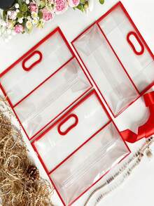 8/16个透明塑料礼品袋套装，带镂空手柄，优雅礼品袋配丝带，非常适合婚礼、生日、毕业典礼、母亲节和新娘送礼会等场合。尺寸：12 x 10 x 5 英寸（红色） - 多色 - 查看 5
