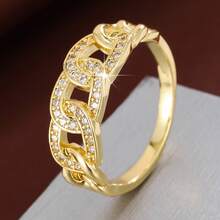 1pc Chain-Shaped Design Cubic Zirconia Inlaid Women's Ring - Multicolor - View 1