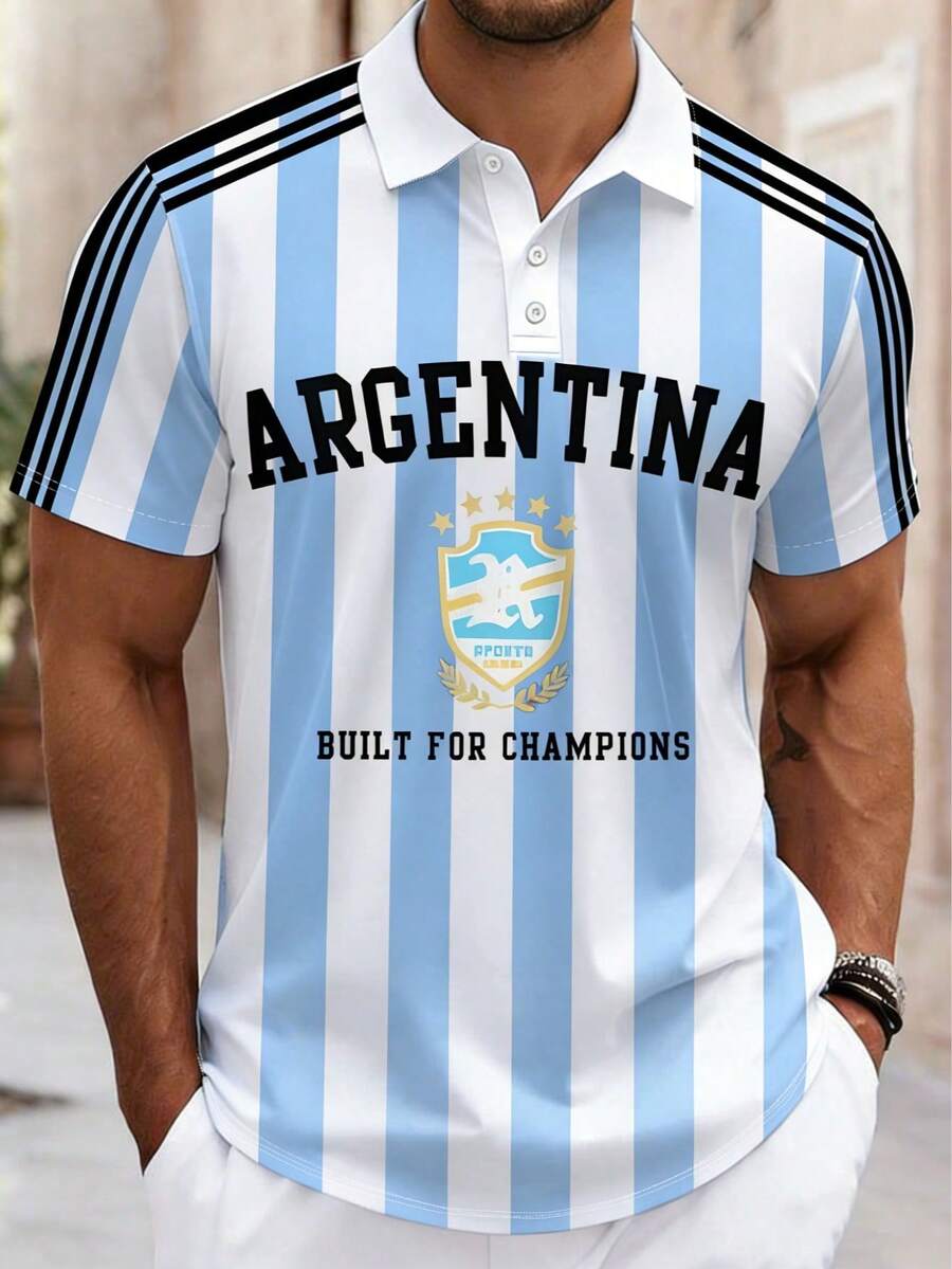Áo Polo Bóng Đá Đội Tuyển Quốc Gia Argentina - Áo Dành Cho Người Hâm Mộ Sọc Nam - Xanh đậm - Xem 1
