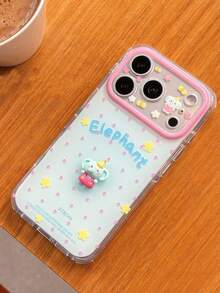 手机壳：简约可爱3D蓝色小象粉色星星爱心蝴蝶结花朵手机壳，兼容 17 Pro Max 16 15 Pro Max，少女心趣味彩绘图案，防震保护套 - 淺藍色 - 查看 4