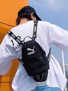 Túi đeo chéo/ba lô/cặp sách/túi đeo vai đôi đa năng PUMA Minime Retro Logo, chất liệu sợi polyester, kiểu dáng unisex/đôi, màu đen. - màu đen - Xem 1