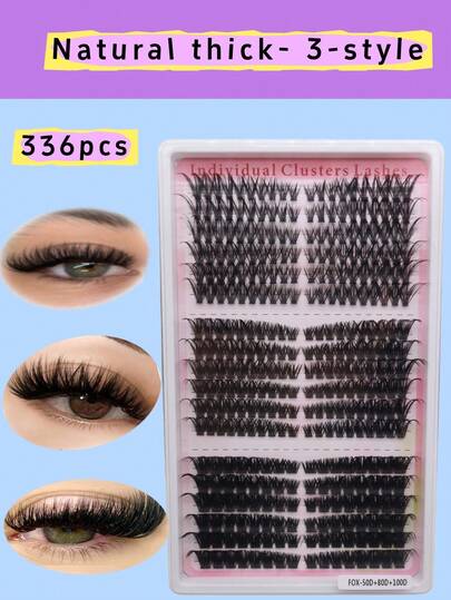 C&Litangel 336pcs Fluffy Faux Mink Lashes, Cluster Eyelashes With Fox Tail Design, Natural Thick Cat Eye Lashes For DIY Eyelash Extension, Soft & Realistic Mixed Curl Length C/D, Salon-Quality At Home