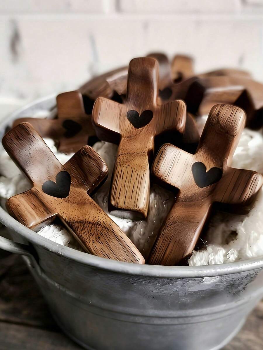 Set de 5 piezas: Pulgar cruzado, amuleto de mano, cruz de corazón, decoración de cruz, alivio del estrés y regalo inspirador, decoración de oración/suministros para fiestas y vacaciones