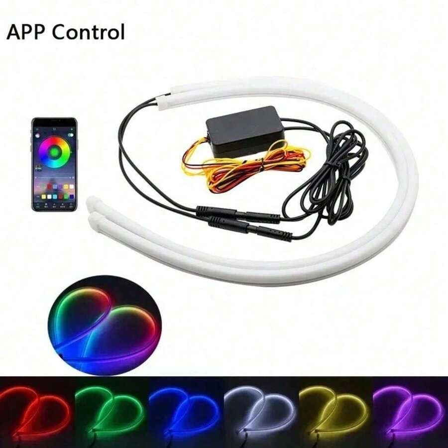 2 dải đèn LED RGB linh hoạt 12V cho đèn pha ô tô, đèn chạy ban ngày tự động, điều khiển bằng ứng dụng/từ xa, đèn xi nhan nhấp nháy, dài 60cm - Điều khiển ứng dụng - Xem 1
