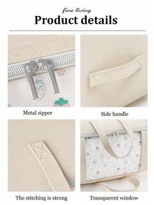 1PC Linen-Style Storage Bag With Clear Window, Large Capacity Clothes Organizer With Reinforced Handles & Metal Zipper, Foldable Dustproof Container For Quilts, Bedding & Seasonal Clothing, Ideal For Closet & Bedroom Organization,Bedroom Room Decor,Back To School - Rice - View 9