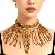 Belly Dance Sequin Fringe Choker Necklace Women Sparkly Tassel Collar Oriental Dance Performance Accessory DS Nightclub Stage Show Costume Jewelry (Multiple Colors Available) - Multicolor - View 20