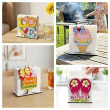 1/5件装沙滩主题夏季餐巾架，木质冰淇淋和人字拖设计，非常适合烧烤、夏季派对、厨房和餐桌中心装饰。 - 彩色 - 查看 2