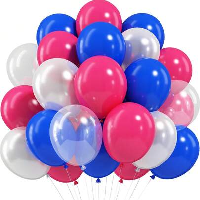 10-Inch Royal Blue, Hot Pink, Burgundy, Pearl White Transparent Latex Helium Balloons, Suitable For Girls, Blueberry Baby Shower, Gender Reveal, Birthday, Pool And Tropical Party Decorations