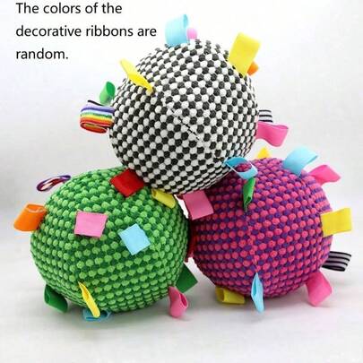 1个带铃铛的柔软毛绒宠物球，色彩鲜艳的咀嚼和捡球玩具球，适合猫狗训练，可用于狩猎、追逐和玩耍，聚酯纤维材质，无需电池，趣味十足的室内/室外宠物玩具