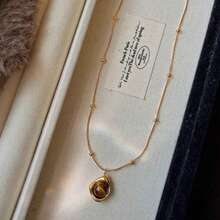 1pc Vintage Multi-Layer Tiger Eye Stone Pendant Necklace - Women's Elegant Necklace, Double-Layer Choker Necklace Set, Handmade Adjustable Neck Chain, Gold/Stainless Steel Chain, Boho Healing Crystal, Versatile Accessory For Daily And Party, Retro Style, Mother's Day Gift For Mom, Best Friend Gift - Multicolor - View 7