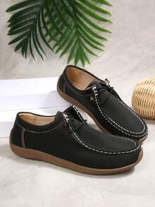 Women's Spring/Autumn New Round Toe Flat Slip-On Casual Shoes With Bow Decoration, Lightweight And Comfortable For Outdoor Sports - Black - View 4