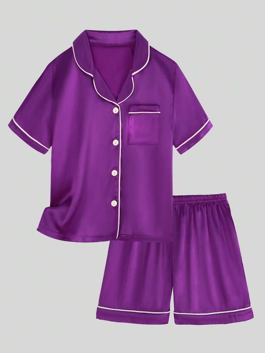 Ensemble de pyjama 2 pièces avec chemise à manches courtes et shorts violet pour préadolescentes