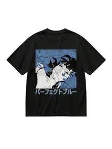 Camiseta de algodón con cuello en V elástico, tela de tecnología transpirable y de secado rápido, lavable y que no se decolora, camiseta de hombre azul perfecta, camiseta casual de algodón de manga corta, camisetas de anime, tops de cuello redondo, talla, versátil para el trabajo y el ocio. - Negro - Ver 1