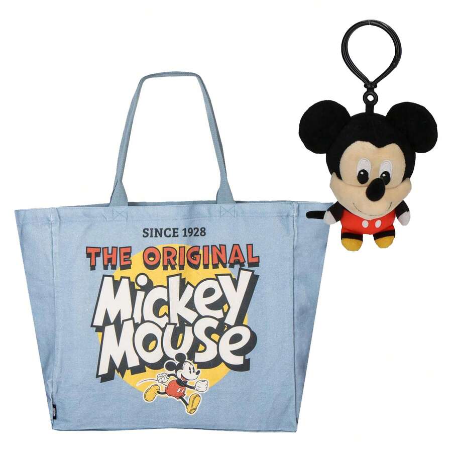 CERDÁ LIFE'S LITTLE MOMENTS Túi mua sắm Disney XL Mickey Mouse + Móc khóa túi, Túi lớn chính hãng Disney, Phụ kiện dành cho người hâm mộ - Xanh đậm - Xem 1