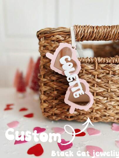 Personalized Acrylic Name Fashion Glasses Tag Backpack Charm, Mirror Beach Accessories, Cute Basket Pendant, Gift