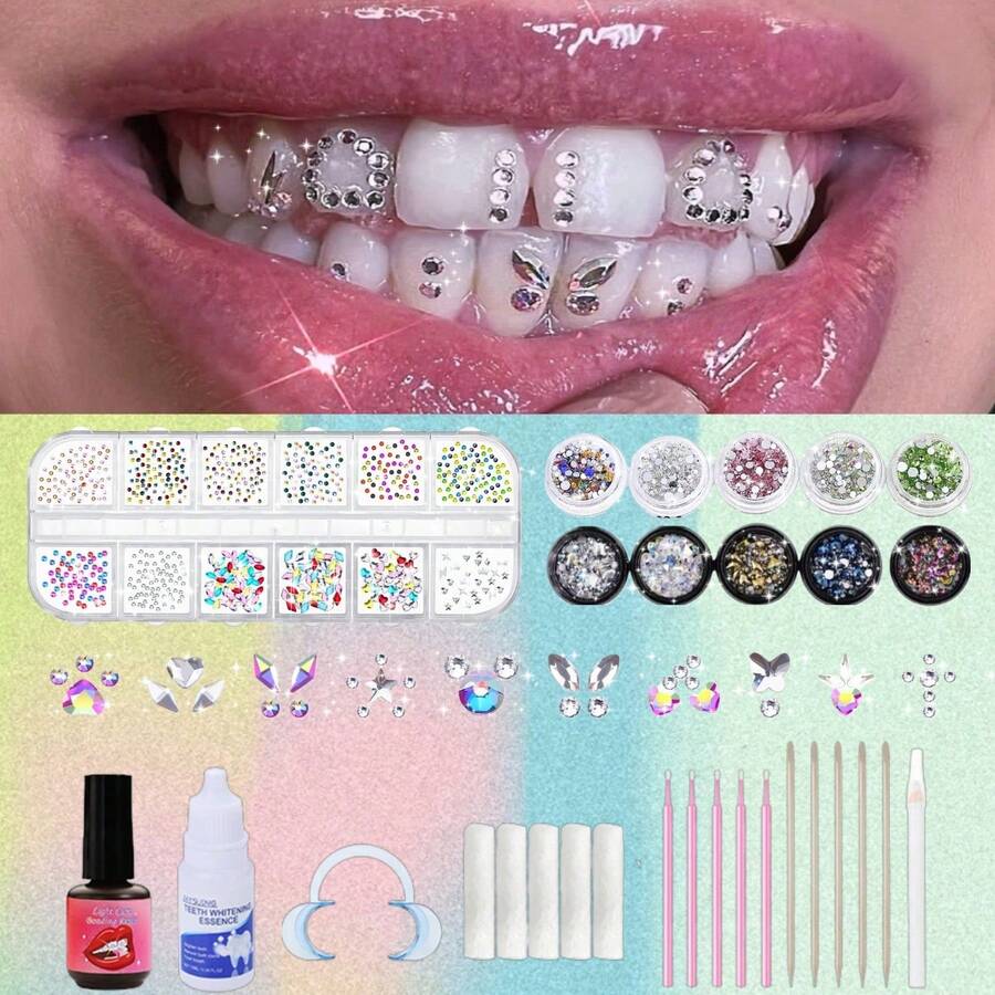 44Pcs/Set Creative Butterfly Teeth Decor Set, Cute Y2K Teeth Accessories, For Women's Daily Wear, Party (Glue Not Included, With Box) - Multicolor - View 1
