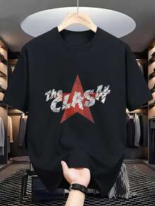 The Clash Vintage Graphic T-Shirt For Men And Women, 100% Cotton, Oversized, Short Sleeve, Crew Neck, Band Shirt With Red Star Logo Print, Casual Summer Top For Music Fans, Machine Washable, Punk Style Gift - Black - View 1