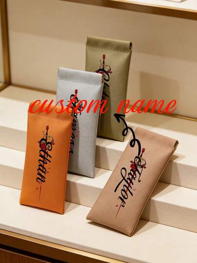 1pc Customized Name Cable Organizer Pouch, Rose & Sword Print, Auto-Snap Closure, Suitable For Earphones, Chargers, Glasses