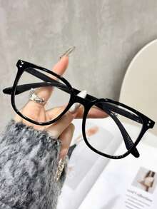 1 par de gafas transparentes con marco negro y detalle de remache, estilo callejero - negro brillante - Ver 7