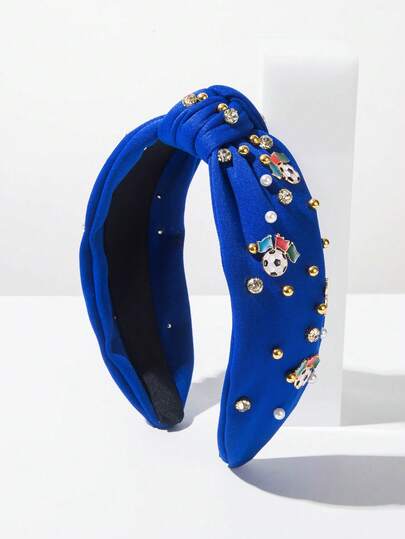 1 pieza Diadema ancha de tela de unicolor con elemento anudado de la Copa Mundial de Fútbol, accesorio de fútbol decorado con rhinestones, tocado adecuado para usar en partidos