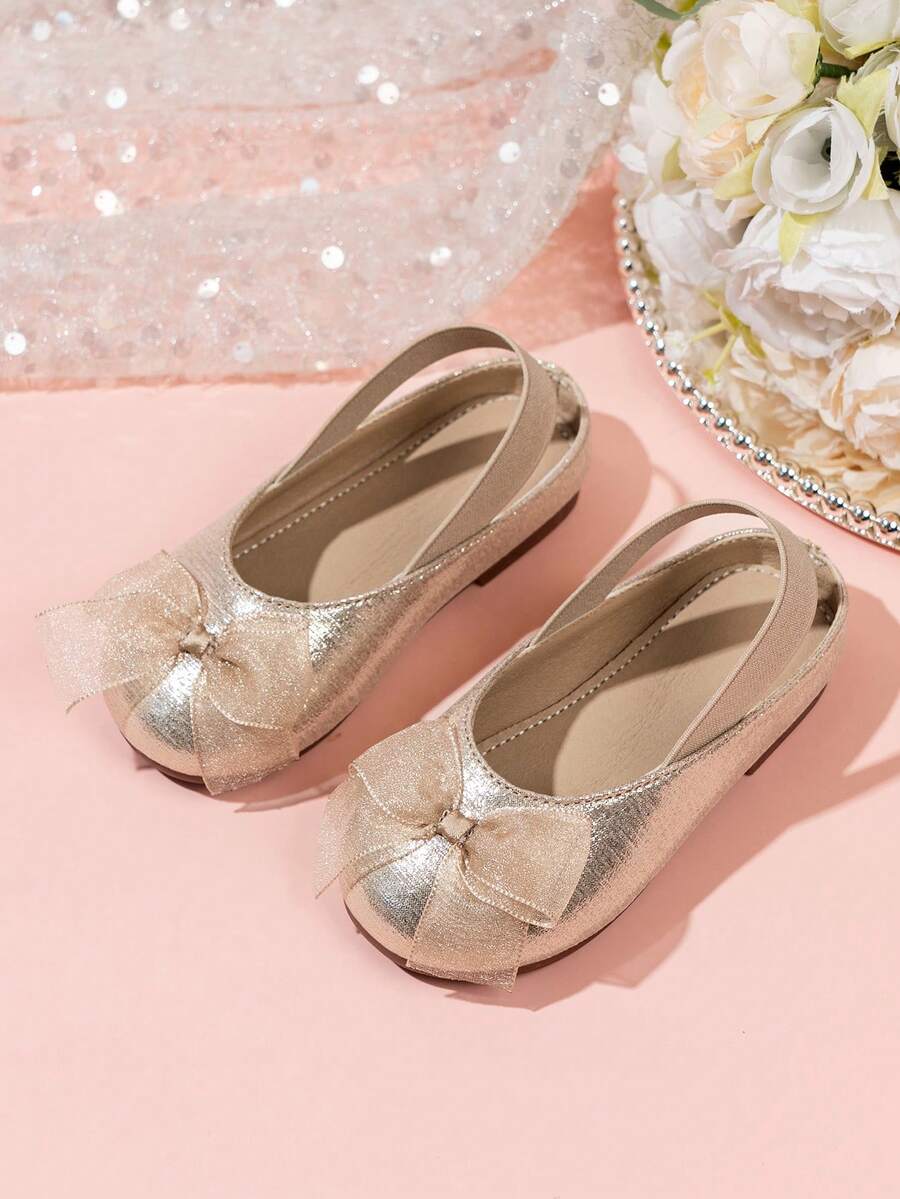 Giày công chúa nơ mới cho bé gái mùa xuân 2026, đế mềm co giãn, giày ba lê cho trẻ nhỏ, giày da nhỏ đa năng cho trẻ sơ sinh và trẻ em. - Vàng - Xem 1