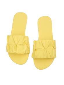 Dép xăng đan đế bằng mũi vuông xếp ly dáng rộng dành cho nữ, kiểu dáng mùa hè, chất liệu giả da. - Màu vàng - Xem 7