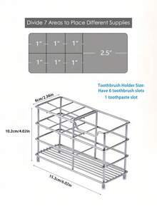 5-Slot 304 Stainless Steel Bathroom Multifunctional Toothbrush Holder, Toothpaste Rack, Bathroom Storage Shelf, Makeup Organizer, Draining Rack, Bathroom Decor - Multicolor - View 6