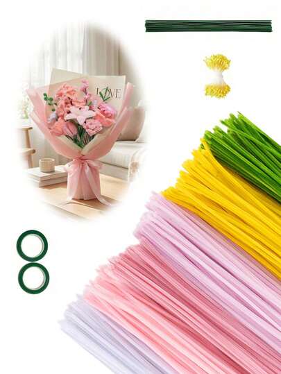 Bộ dụng cụ vệ sinh ống nước 633/600/423 món, 6 gói que vệ sinh ống nước (gói lớn), que nỉ len thích hợp cho bộ dụng cụ làm hoa DIY, băng dính, nhụy hoa và ruy băng, tuyệt vời cho quà tặng Ngày của Mẹ, sinh nhật, làm bó hoa DIY và các dự án thủ công gia đình.