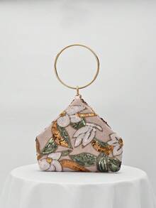 1 chiếc túi xách dự tiệc nữ thời trang cổ điển, kiểu dáng mini vuông, họa tiết lá và hoa nhiều màu sắc, thích hợp cho tiệc tùng, họp mặt, mua sắm, sinh nhật, ngày Valentine, họa tiết ngẫu nhiên. - Vàng - Xem 4