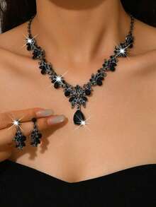 3pcs Luxury Wedding Party Women Dresses Rhinestone Diamond Decor Jewelry Fashion Sparkly Choker Necklace & Earrings Set Prom Costume Jewelry Set Accessories (2 Earrings And 1 Necklace) - 水鑽首飾套裝 - 查看 7