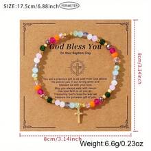 1pc New Fashion Vacuum Electroplated Cross & Square Agate Colorful Crystal Beaded Bracelet, Elegant Gift For Women/Girls, Easter Gift, Comes With Blessing Card, Couple/Best Friend Gifts - View 4