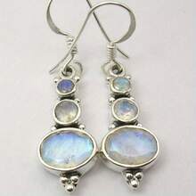 Yoyo Women's Hypoallergenic Moonstone Pendant Earrings - Bohemian Vintage Long Earrings, K-Gold Plated, Suitable For Sensitive Skin, For Weddings And Daily Wear, Elegant Bohemian Style Earrings - 銀色 - 查看 2