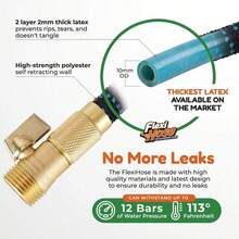 25/50/75/100FT Expandable Garden Hose Kit With 10-Function High-Pressure Spray Nozzle, 3/4 Solid Brass Leakproof Fittings, All-Season Outdoor Hose Cleaning, Gardening & Forestry, Forestry Applications, Vibrant Patterned Hose, Brass Connectors, Green/Blue Color - Blue - 查看 7