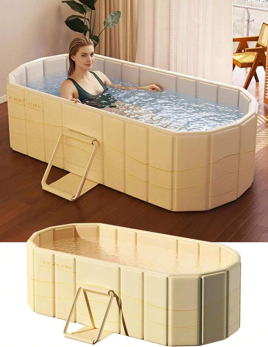 Ortable Bathtub Ice Bath Tub - Foldable Collapsible Bathtub For Adult, 47"Lx22"Wx20"/59"Lx22"Wx20" Roomy Size, Hot SPA Cold Plunge Tub Freestanding Bathtub White - White - View 1