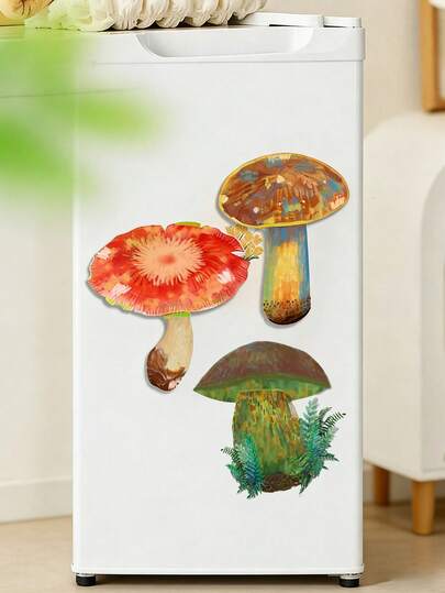 Vintage Mushroom Fridge Magnet,Hand-Painted Botanical Decor With Fern Accents, Cute Boho Refrigerator Sticker For Kitchen, Ideal Nature-Themed Gift For Plant Lovers & Home Decor Enthusiasts, Durable Acrylic Material