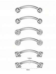 6件套多功能不锈钢水晶锆石鼻环、唇环、眉环，低过敏性人体穿刺饰品，16G不锈钢弯头眉环杠铃穿刺饰品套装，简约设计，适用于眉毛、耳朵、肚脐、嘴唇和身体其他部位，6/8毫米 - 眉釘 - 查看 10