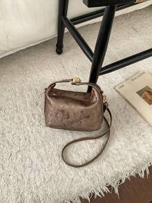 1 Piece Small Polka Dot Print Box Bag, Adjustable PU Zipper Crossbody Bag, Heart-Shaped Tassel Decoration, Fashionable Handbag For Daily Use, Date - 棕色 - 查看 8