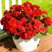 2 Stück künstliche Geranie Blumen, rote Hortensie, Kunstblumen, für Tisch-Mittelstücke, UV-beständig, Innen- und Außendekoration für Garten, Hochzeit, Vasen-Füllung, geeignet für Feierlichkeiten, Valentinstag, Geburtstaggeschenke, Terrasse, Veranda, Heimdekoration - Rot - Übersicht 8