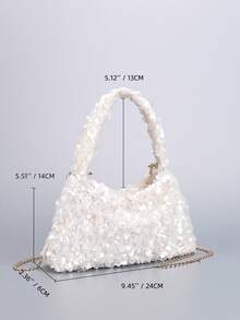 1 chiếc túi xách Hobo đính kim sa lấp lánh, túi đeo vai dây xích màu trắng lấp lánh, ví cầm tay dự tiệc cưới/dạ hội cho nữ. - trắng - Xem 2