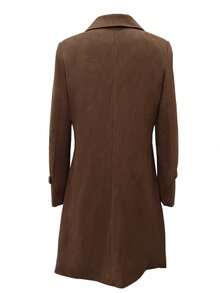 Women's Elegant, Casual, Retro Solid-Color Suede Trench Coat For Fall - Cà phê nâu - Xem 2