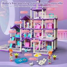 UINLE Baby Princess Castle Dollhouse DIY Assembly Toy Set, 2/3/4/5-Story Princess Villa, Including Bedroom, Kitchen, Swimming Pool And Other Functional Areas, Equipped With Glowing Pillars And Slide, An Ideal Choice For Holiday Gifts - Multicolor - View 4