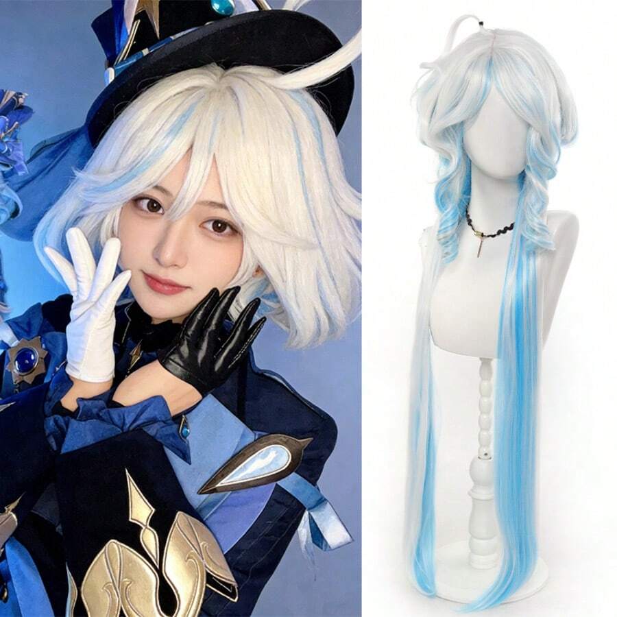 Tóc giả ombre bạc xanh gợn sóng dài 40 inch, dùng cho cosplay COS - Màu xanh ombre - Xem 1