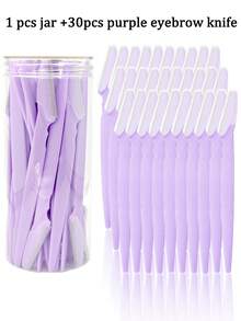 60/30/12/6/3/1 Pcs Blue Eyebrow Razor Set, Eyebrow Trimmer And Razor, Callus Remover And Body Hair Removal Tool, Face And Eyebrow Razor Set With Long Handle Blades And Precision Guard, Women Grooming Tools For Daily Use Or Travel, Makeup, Vanity Decor, Bedroom, Makeup Accessories, Eyebrow Razor, Affordable, Christmas Gift, Cosmetics, Makeup Tools, Cheap Goods, Gift, Women Gift, Christmas Gift - 淡紫色 - 查看 2