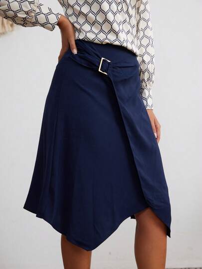 女士纯色侧扣设计优雅拉链系腰度假沙滩日常中长裙