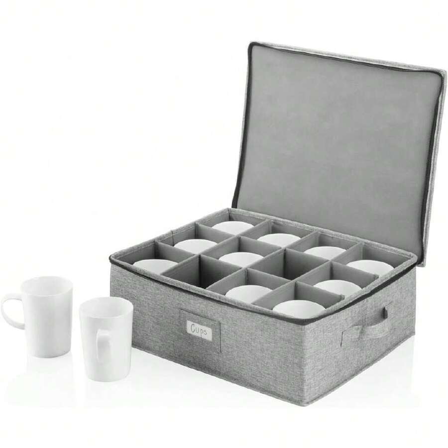 Mug Storage Container - 16" X 13" X 6"H - Holds 12 Coffee Mugs - Tea Cups - Mugs - Hard Shell And Stackable - Includes Insert Card For Labeling, 44601577 - 紫色 - 查看 1