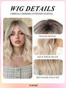 Tóc giả TOPSHE 20 inch màu ombre vàng gợn sóng, độ dài trung bình - Dài ngang vai, rẽ ngôi giữa, sợi tổng hợp chịu nhiệt, tóc giả dành cho nữ, tự nhiên và chân thực, kiểu dáng thanh lịch phù hợp cho sử dụng hàng ngày và các bữa tiệc, năm mới, ngày Valentine. - Tóc vàng ombre - Xem 8