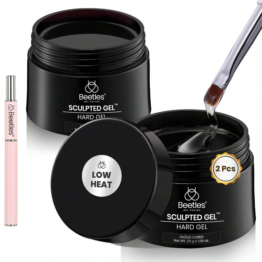 Beetles 2 Pcs Low Heat Hard Gel Kit, Mint Sheer Clear 9 In 1 Apex Building Sculpting Gel, High Hardness Nail Extension Gel, Salon Professional UV LED Cured Manicure Supplies - 2 Pcs Nail Extension - 查看 1