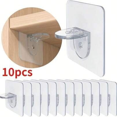 10pcs Easy Install No Drill Adhesive Hooks And Shelf Brackets, Seamless Design Suitable For Wardrobe Storage