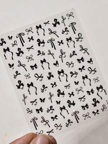 1 pezzo Adesivo per unghie con fiocco nero, decorazione per unghie fai-da-te con cristalli misti di lusso e perle, sticker autoadesivo - nero - Visualizzare 5