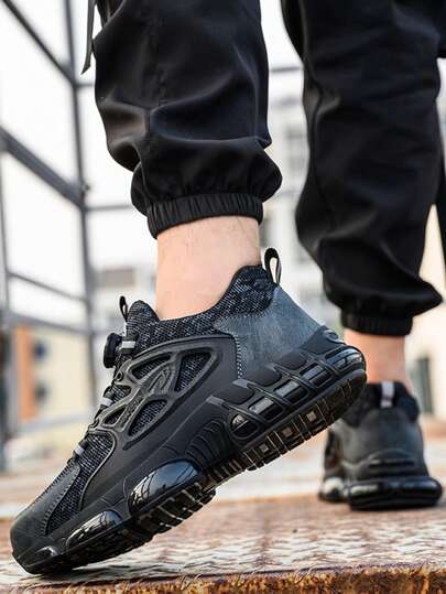 Un par de zapatos de , anti aplastamiento y anti perforación, con botones giratorios, parte superior tejida transpirable y cómoda, zapatos de trabajo con suela de PU, gran absorción de impactos, resistente al desgaste y duradero, indestructible, adecuado para senderismo al aire libre, fábricas, talleres y trabajo, construcción y uso diario, zapatos de trabajo multifuncionales